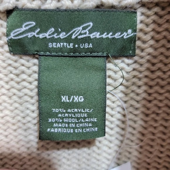 NWOT EDDIE BAUER Ivory Wool Blend Stripe ¼ Zip Pullover Sweater Men's Size XL - Picture 4 of 6